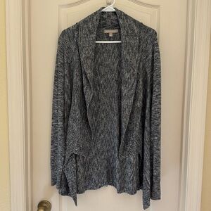 Banana Republic Cable Knit Shawl Cardigan Large Navy White Heather EUC